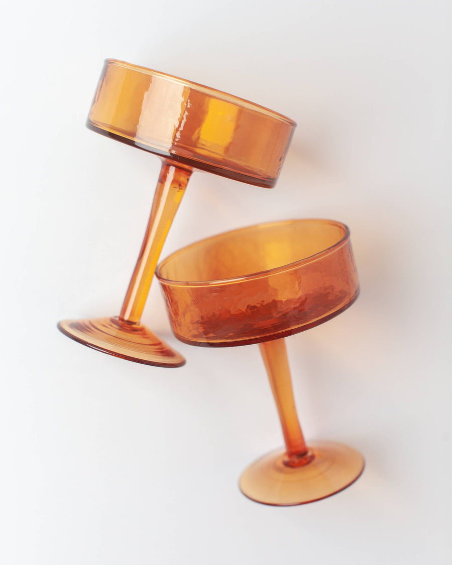 Handblown Hammered Coupe Cocktail Glass Pair: Blush
