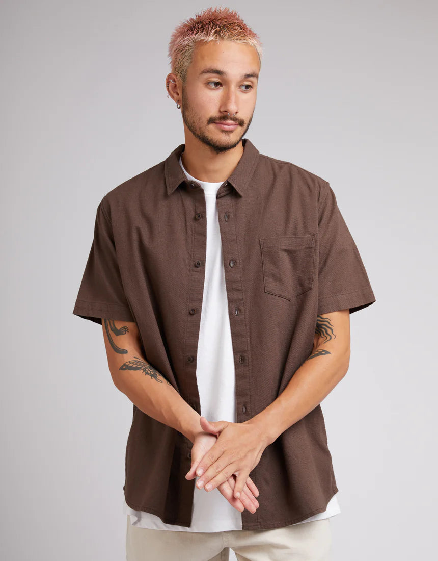 SILENT THEORY HEMP SHORT SLEEVE SHIRT - CHOCOLATE