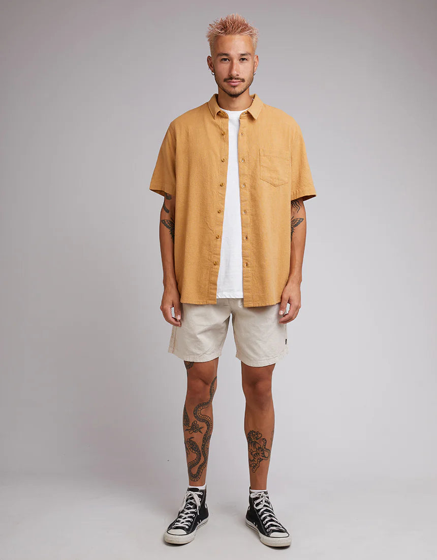 SILENT THEORY HEMP SHORT SLEEVE SHIRT - MUSTARD