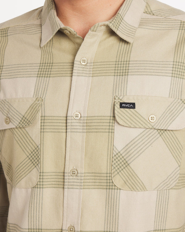 RVCA THAT'LL WORK FLANNEL LOMG SLEEVE SHIRT - LIGHT KHAKI