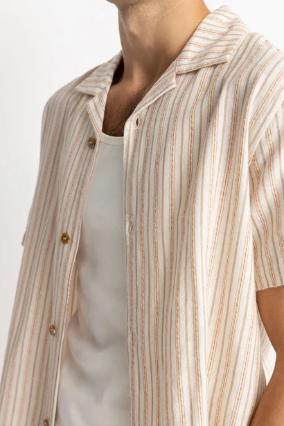 RHYTHM MENS VACATION STRIPE SHORT SLEEVE SHIRT - NATURAL