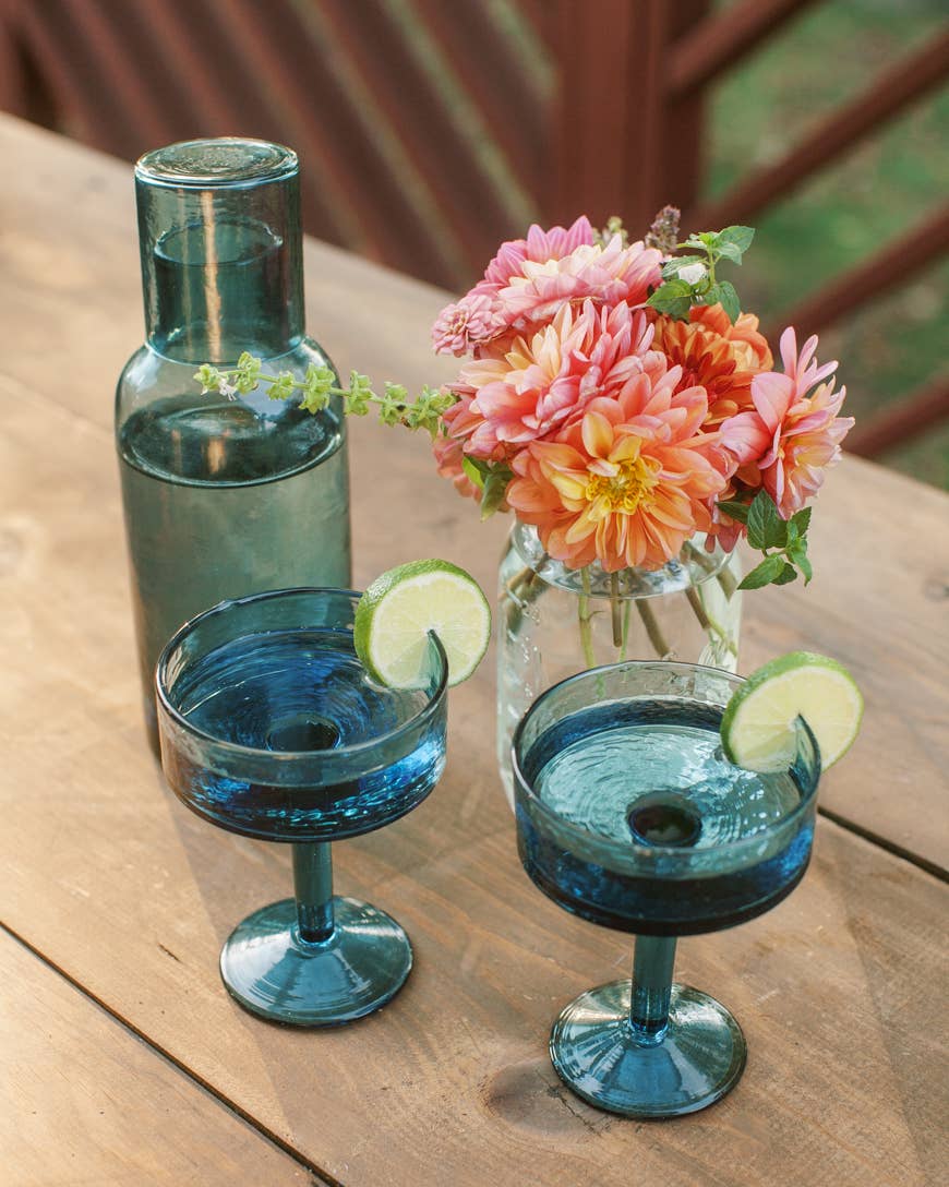 Handblown Hammered Coupe Cocktail Glass Pair: Blush