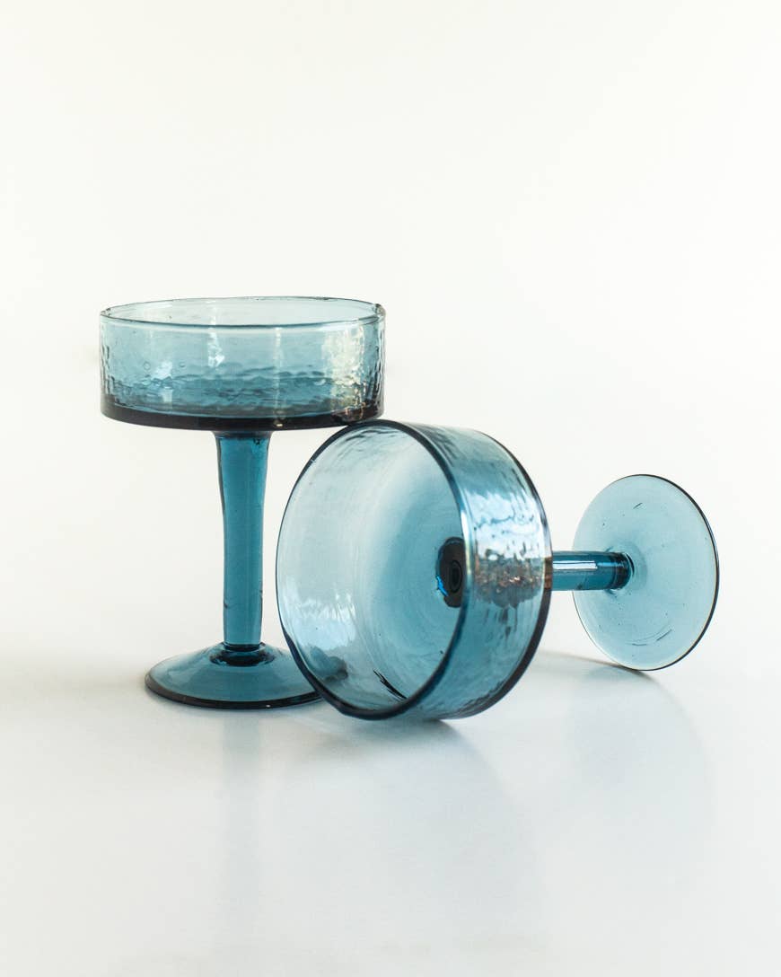 Handblown Hammered Coupe Cocktail Glass Pair: Blush