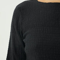 AFENDS FOCUS SEERSUCKER LONG SLEEVE TOP - BLACK
