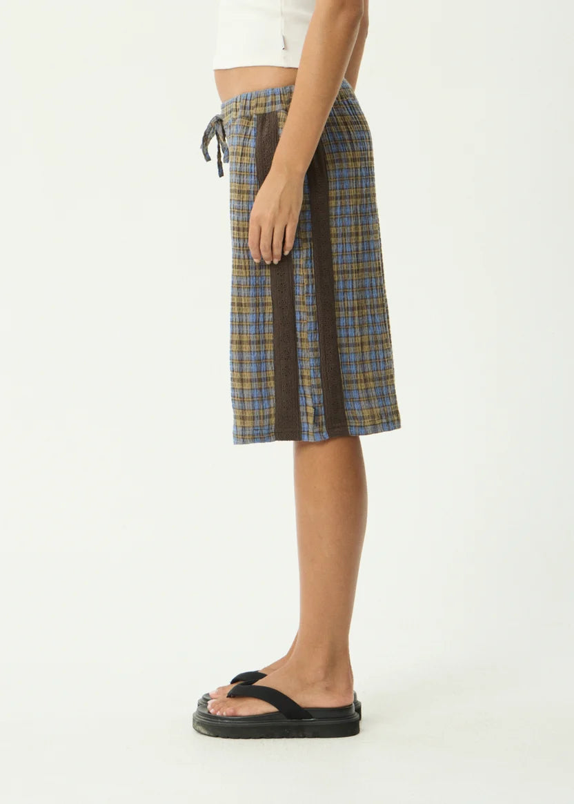 AFENDS ALEXA MUSTANG HEMP LONGLINE SHORT- CEDAR/BLUE CHECK