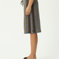 AFENDS ALEXA MUSTANG HEMP LONGLINE SHORT- CEDAR/BLUE CHECK