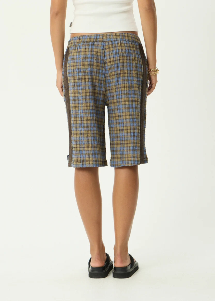 AFENDS ALEXA MUSTANG HEMP LONGLINE SHORT- CEDAR/BLUE CHECK
