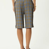 AFENDS ALEXA MUSTANG HEMP LONGLINE SHORT- CEDAR/BLUE CHECK