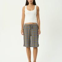 AFENDS ALEXA MUSTANG HEMP LONGLINE SHORT- CEDAR/BLUE CHECK
