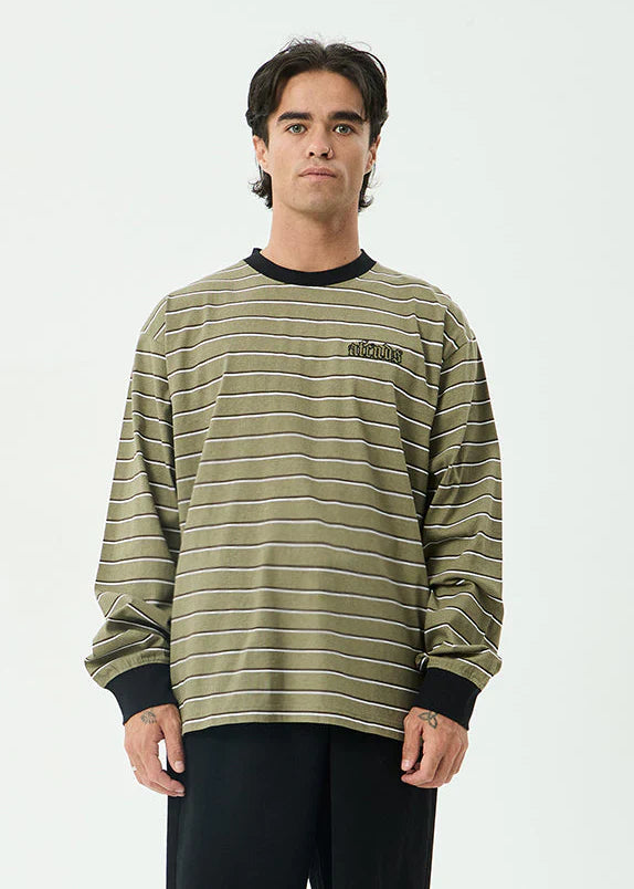 AFENDS ALTITUDE RECYCLED BOXY LONG SLEEVE TEE-  STONE STRIPE