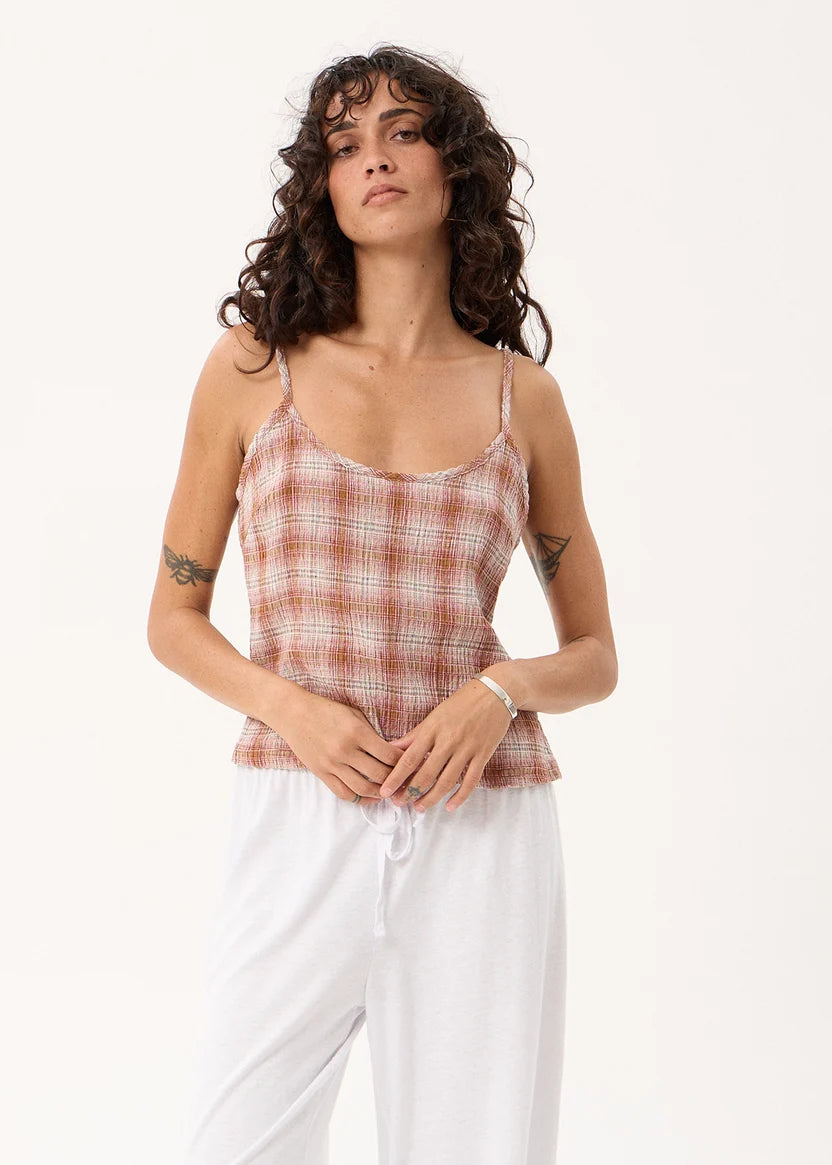 AFENDS BREE SEERSUCKER SLEEVELESS TOP - DESERT CHECK