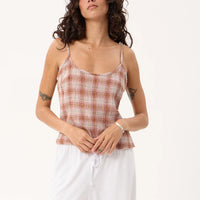 AFENDS BREE SEERSUCKER SLEEVELESS TOP - DESERT CHECK