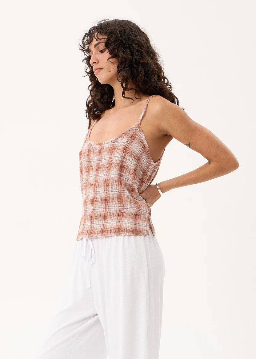 AFENDS BREE SEERSUCKER SLEEVELESS TOP - DESERT CHECK