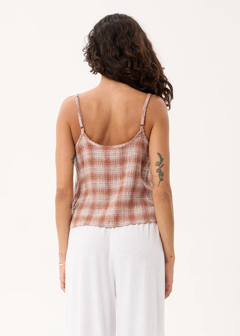 AFENDS BREE SEERSUCKER SLEEVELESS TOP - DESERT CHECK