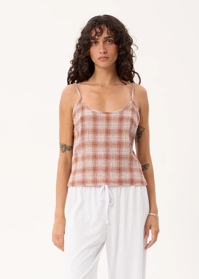 AFENDS BREE SEERSUCKER SLEEVELESS TOP - DESERT CHECK