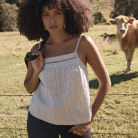 AFENDS CANDICE SEERSUCKER CAMI TOP - REVERB MOONBEAM CHECK