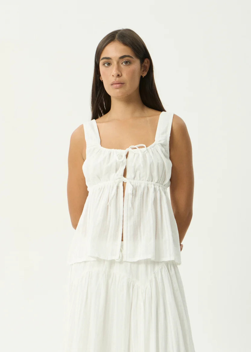 AFENDS CHERRIE BLANC ORGANIC TIE TOP - WHITE
