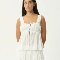 AFENDS CHERRIE BLANC ORGANIC TIE TOP - WHITE