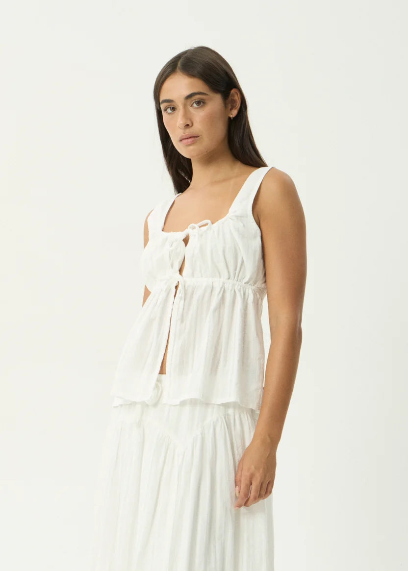 AFENDS CHERRIE BLANC ORGANIC TIE TOP - WHITE