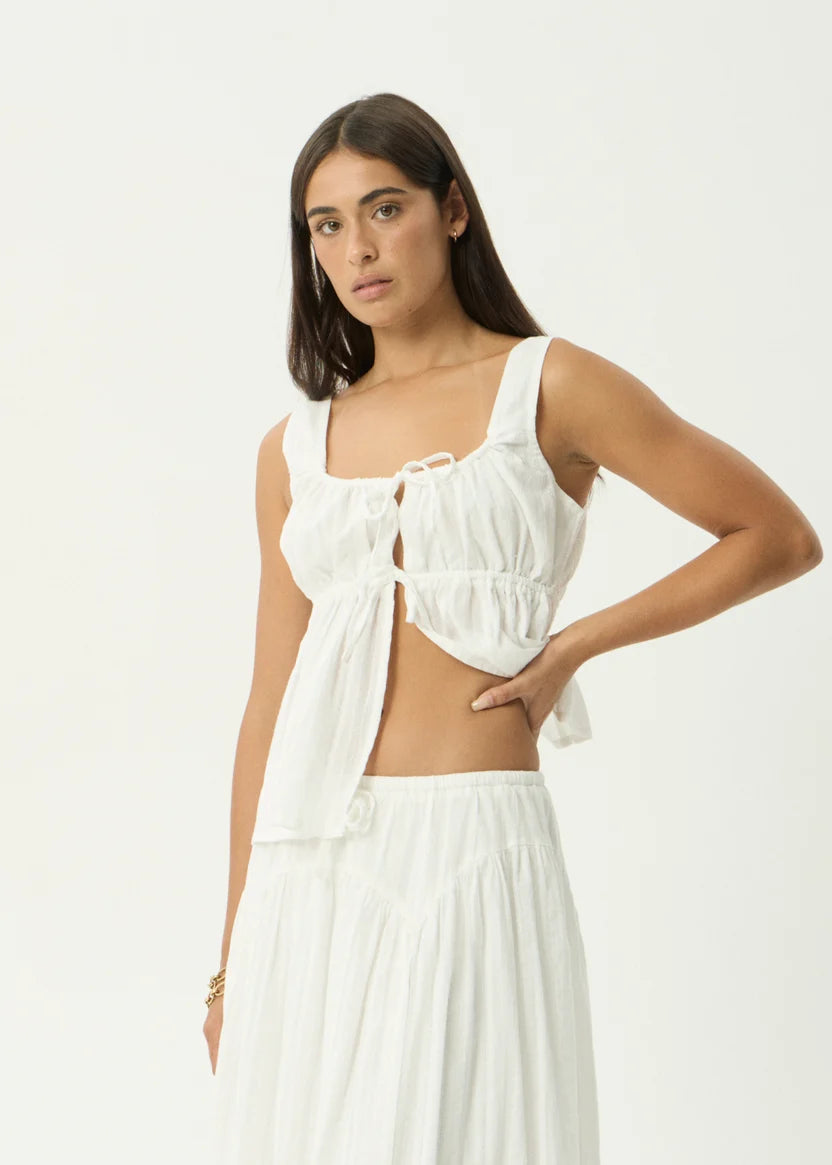 AFENDS CHERRIE BLANC ORGANIC TIE TOP - WHITE