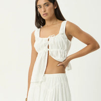 AFENDS CHERRIE BLANC ORGANIC TIE TOP - WHITE