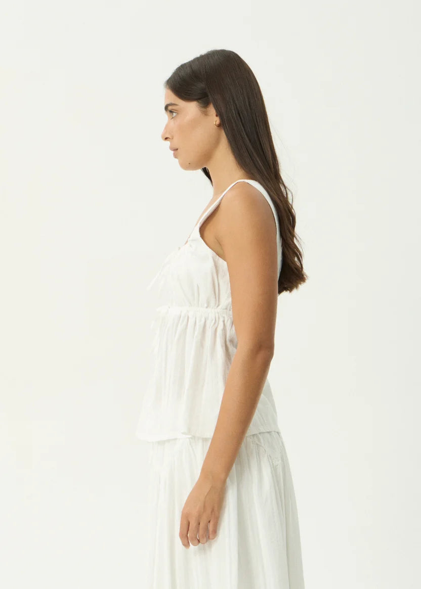 AFENDS CHERRIE BLANC ORGANIC TIE TOP - WHITE