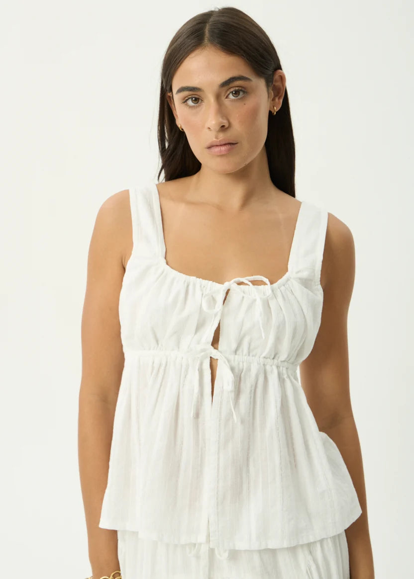 AFENDS CHERRIE BLANC ORGANIC TIE TOP - WHITE