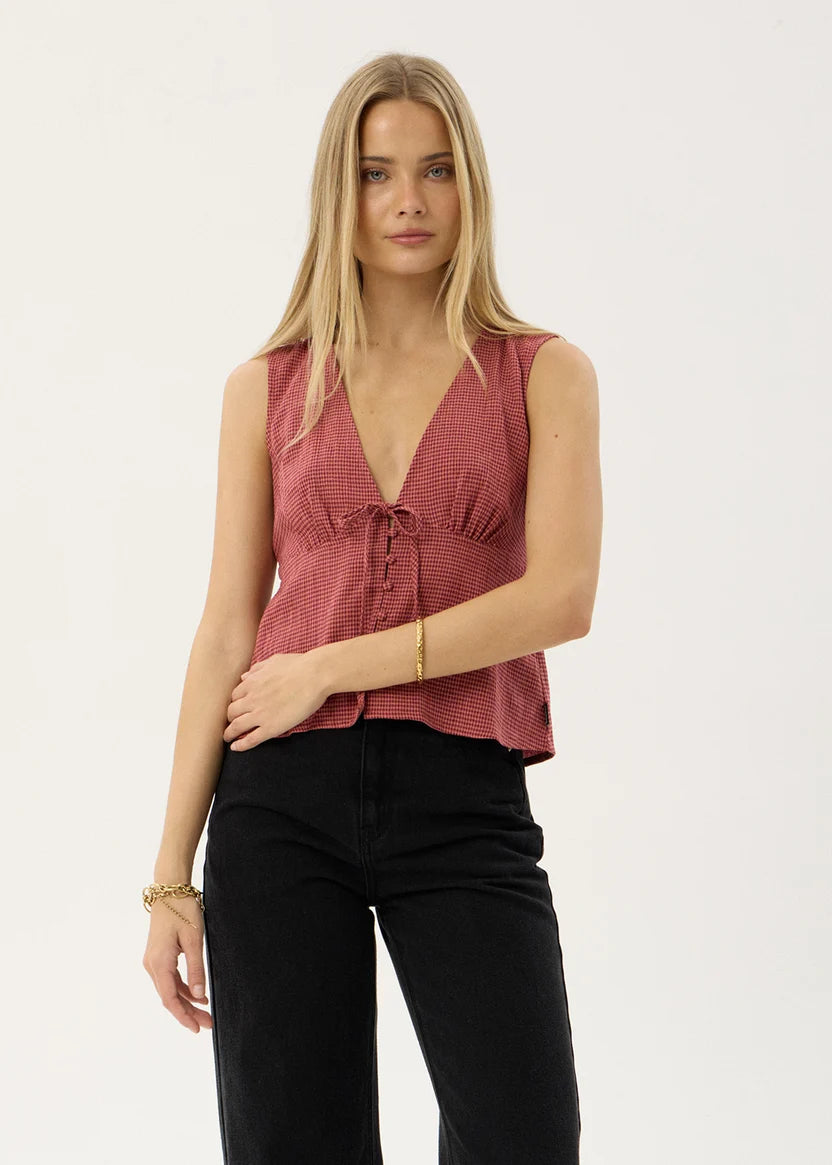AFENDS DAHLIA - SHORT SLEEVE TOP - INDY ROSE CHECK