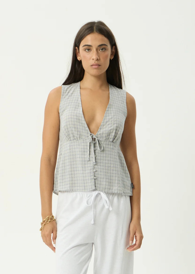 AFENDS DAHLIA DEVON HEMP SLEEVELESS TOP - SILVER BIRCH