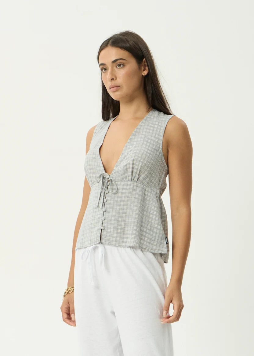 AFENDS DAHLIA DEVON HEMP SLEEVELESS TOP - SILVER BIRCH