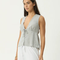 AFENDS DAHLIA DEVON HEMP SLEEVELESS TOP - SILVER BIRCH