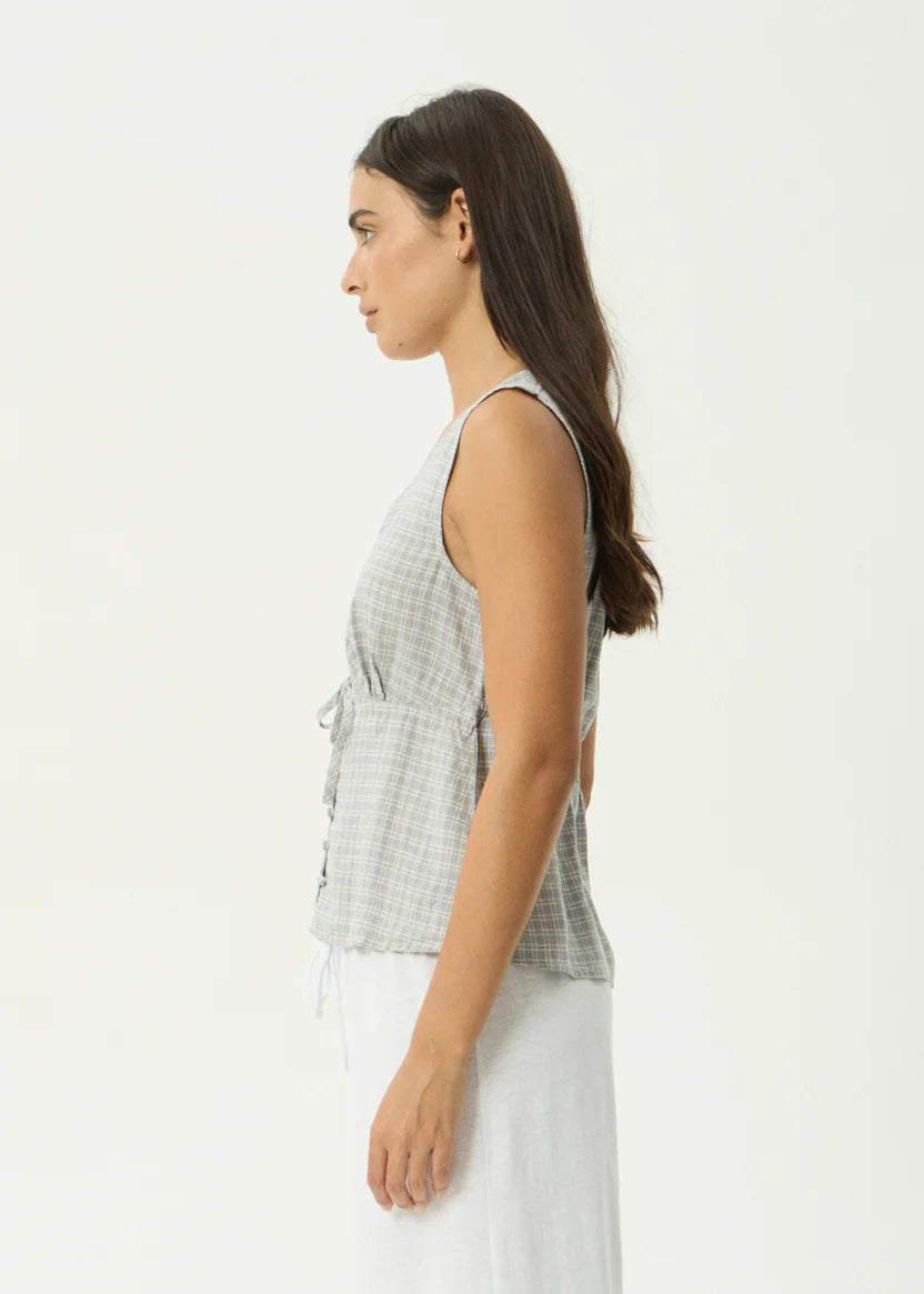 AFENDS DAHLIA DEVON HEMP SLEEVELESS TOP - SILVER BIRCH