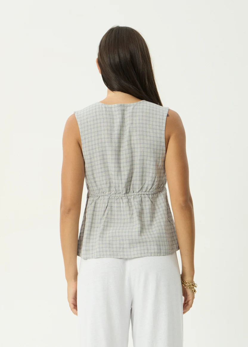 AFENDS DAHLIA DEVON HEMP SLEEVELESS TOP - SILVER BIRCH