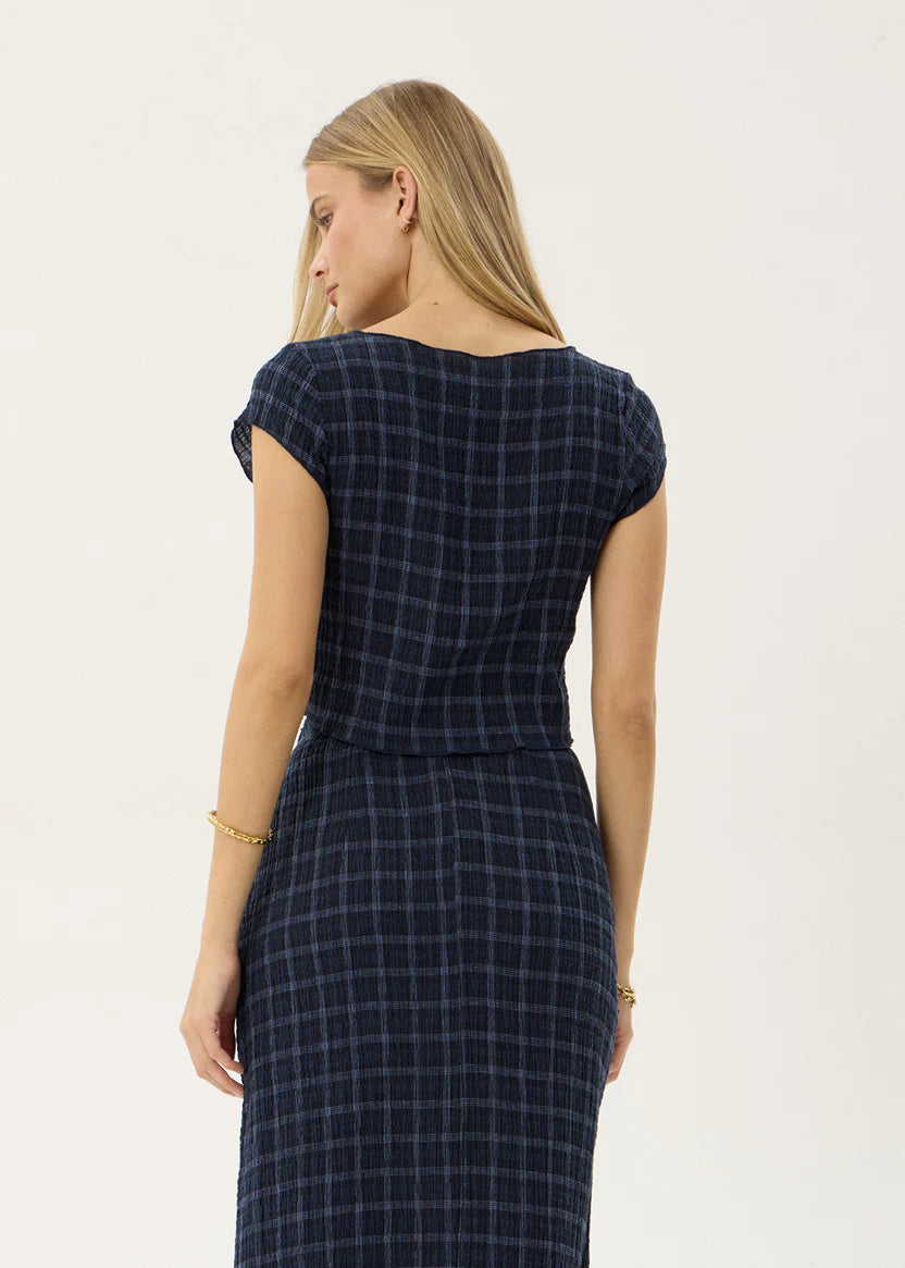 AFENDS DARCY SEERSUCKER TOP - THEA MIDNIGHT CHECK