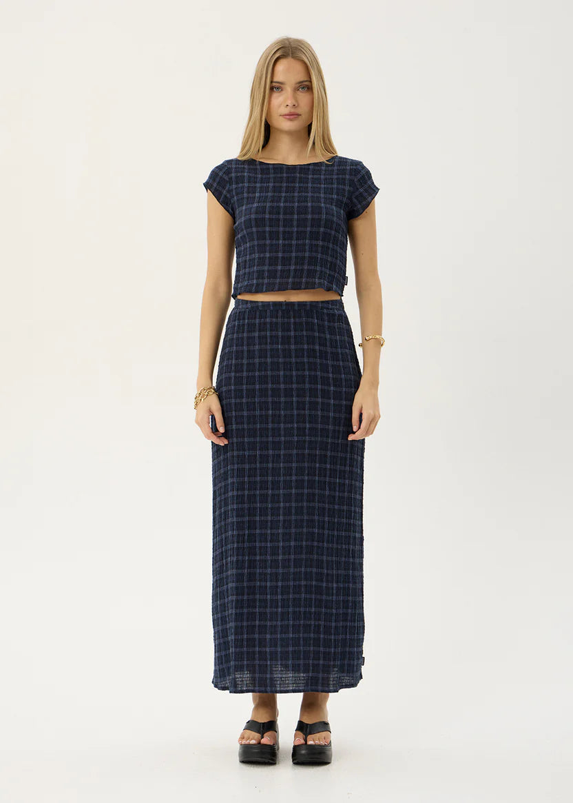 AFENDS DARCY SEERSUCKER TOP - THEA MIDNIGHT CHECK