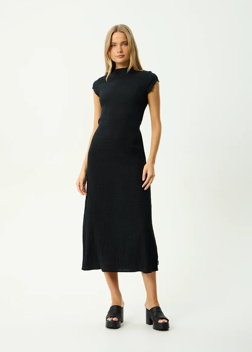 AFENDS ELODIE SEERSUCKER MIDI DRESS - BLACK