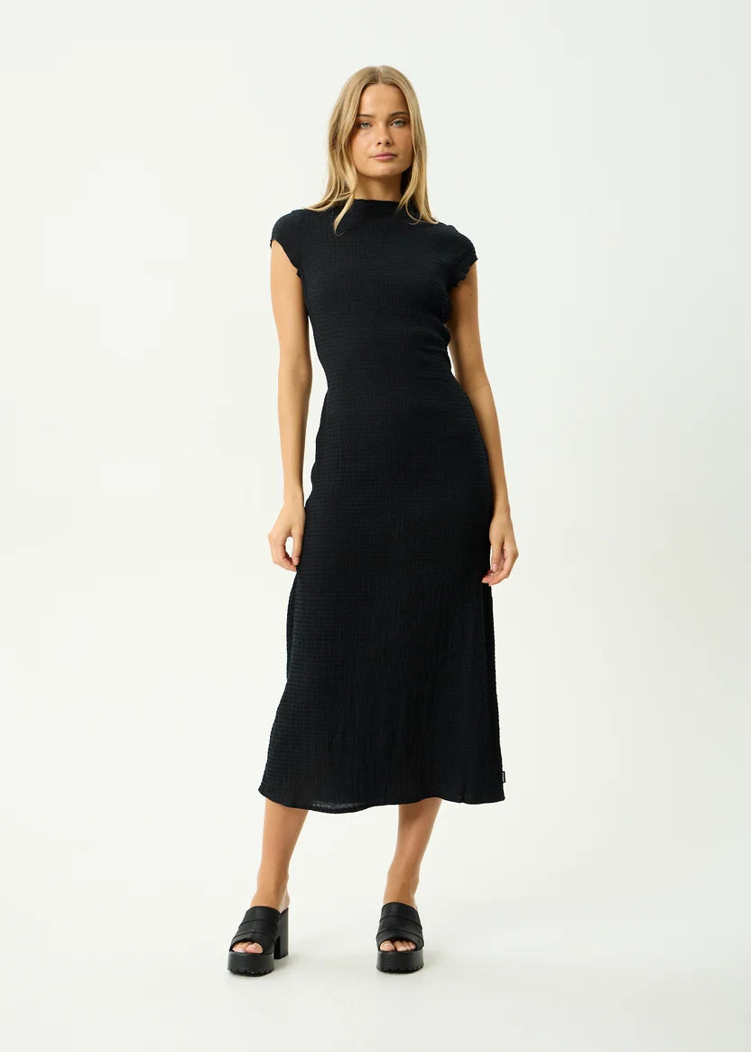 AFENDS ELODIE SEERSUCKER MIDI DRESS - BLACK