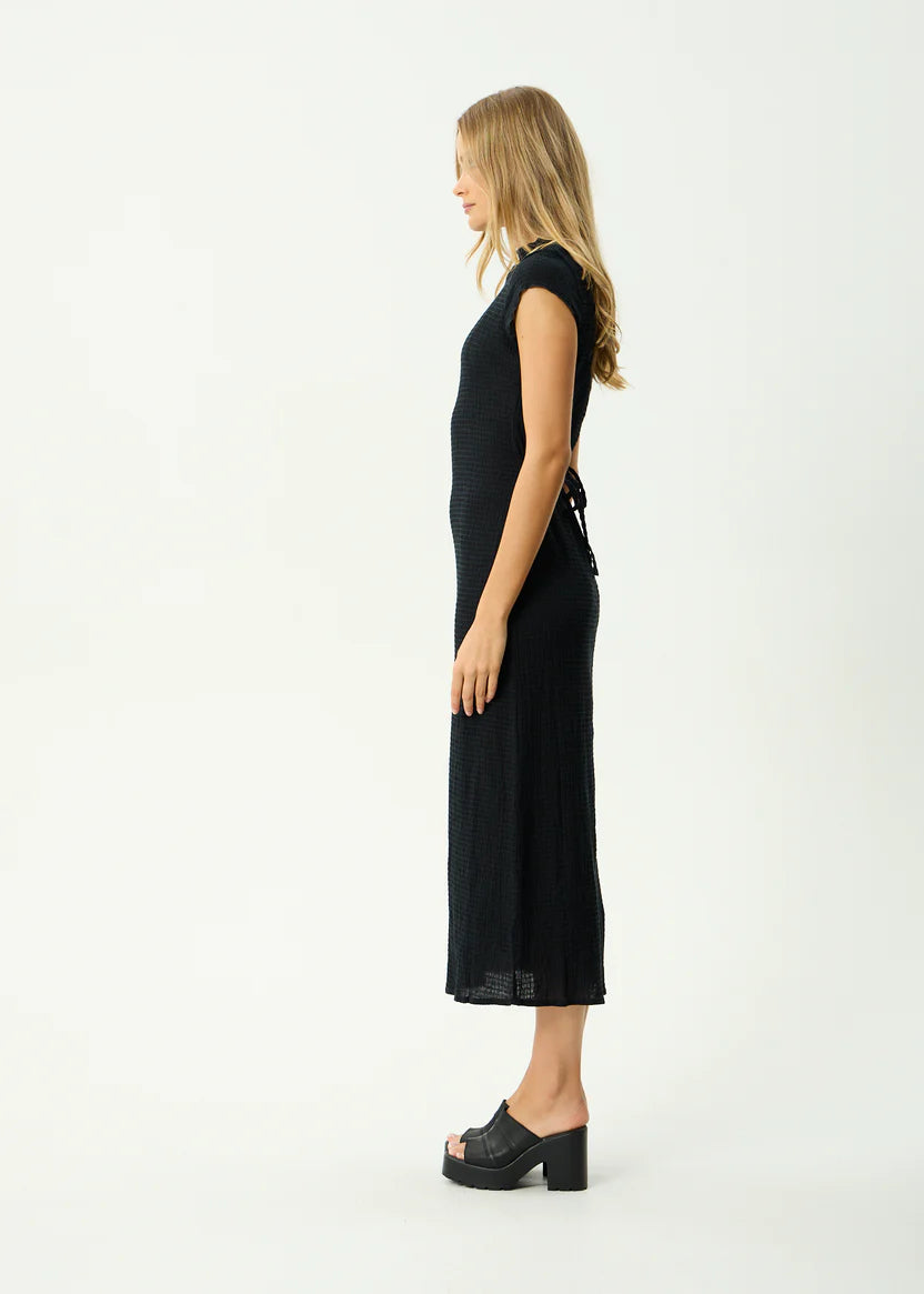 AFENDS ELODIE SEERSUCKER MIDI DRESS - BLACK