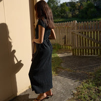 AFENDS ELODIE SEERSUCKER MIDI DRESS - BLACK