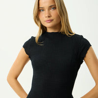 AFENDS ELODIE SEERSUCKER MIDI DRESS - BLACK