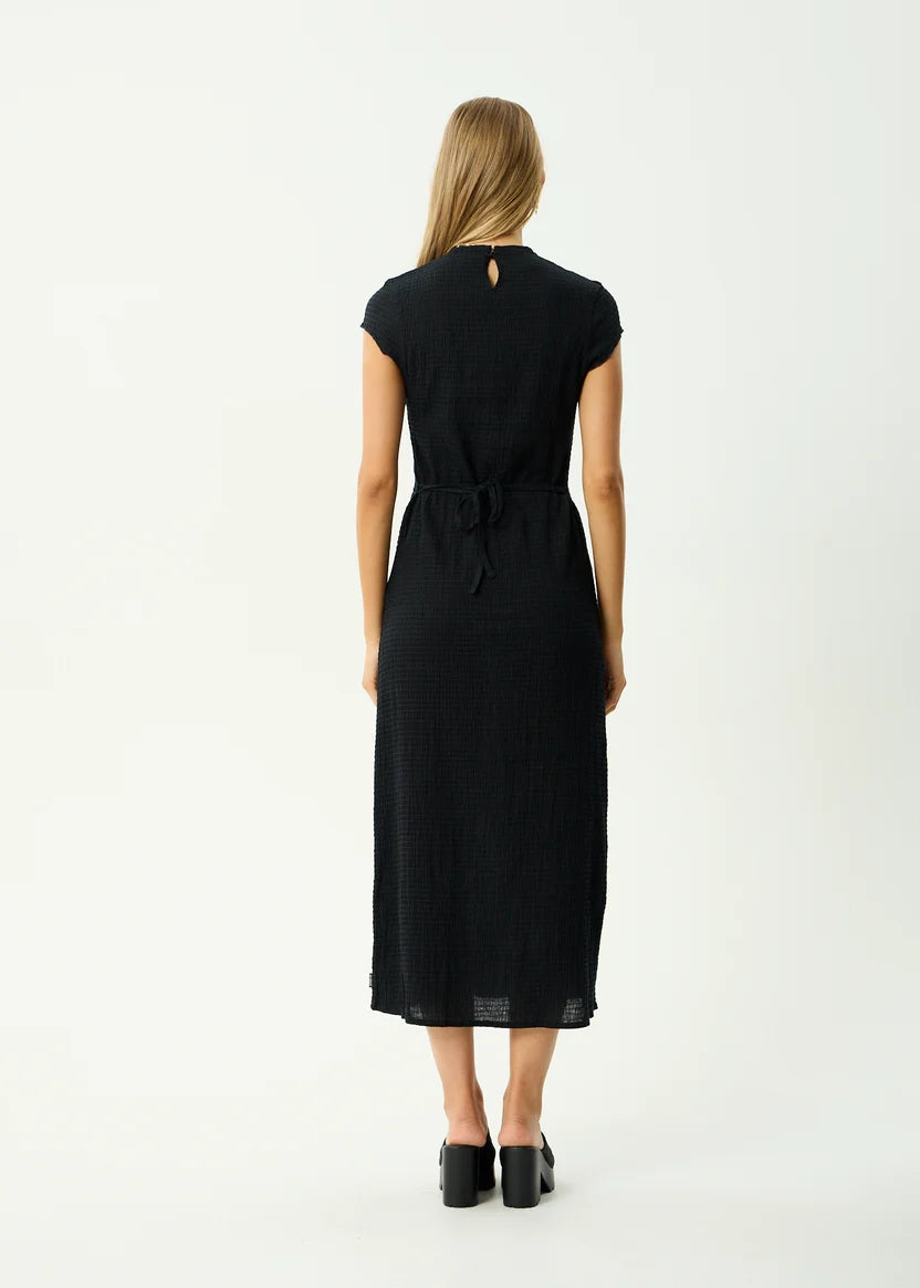 AFENDS ELODIE SEERSUCKER MIDI DRESS - BLACK