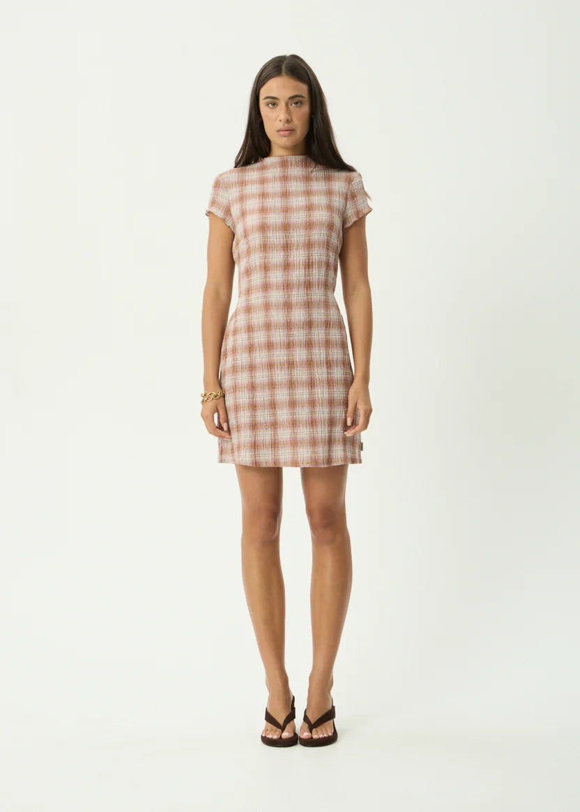 AFENDS ELODIE SEERSUCKER MINI DRESS - DESERT CHECK