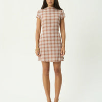 AFENDS ELODIE SEERSUCKER MINI DRESS - DESERT CHECK