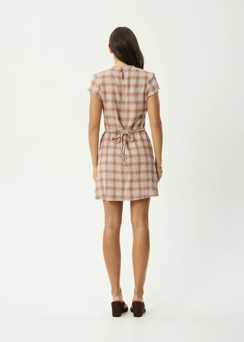 AFENDS ELODIE SEERSUCKER MINI DRESS - DESERT CHECK