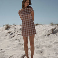 AFENDS ELODIE SEERSUCKER MINI DRESS - DESERT CHECK