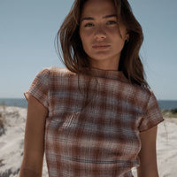 AFENDS ELODIE SEERSUCKER MINI DRESS - DESERT CHECK