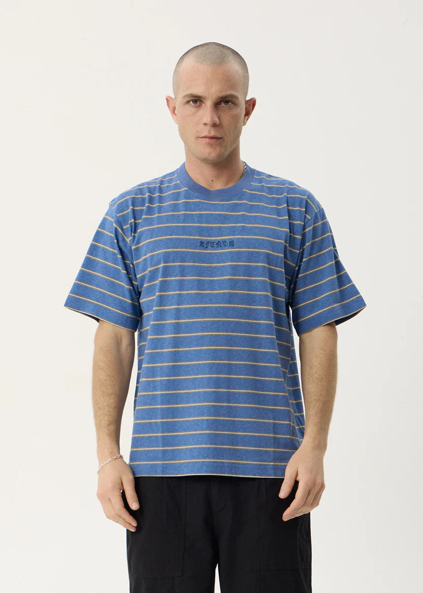 AFENDS EUREKA RECYCLED BOXY TEE - SLATE BLUE STRIPE