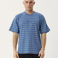 AFENDS EUREKA RECYCLED BOXY TEE - SLATE BLUE STRIPE