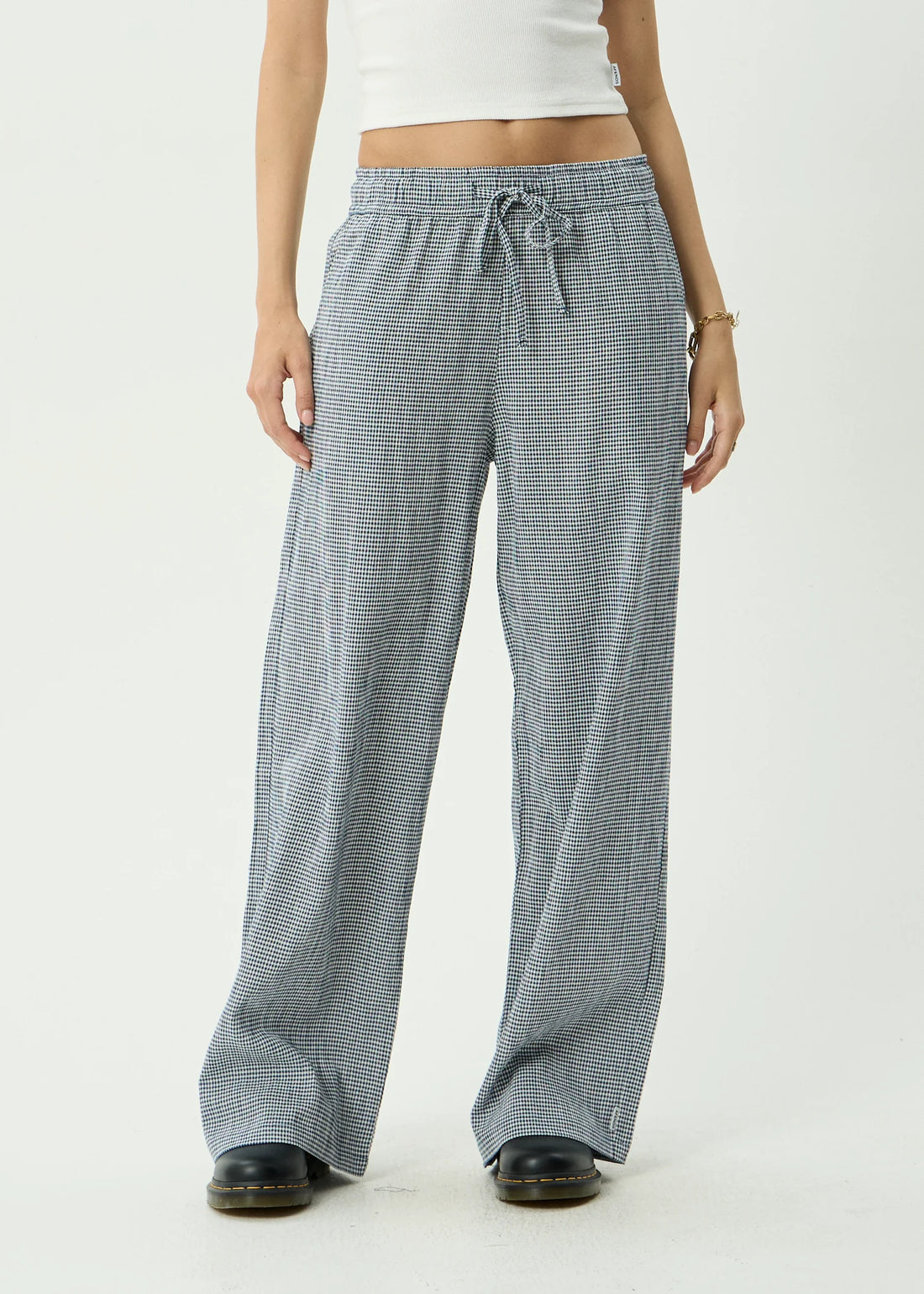 AFENDS HARRIET WIDE LEG PANT - INDY NAVY CHECK