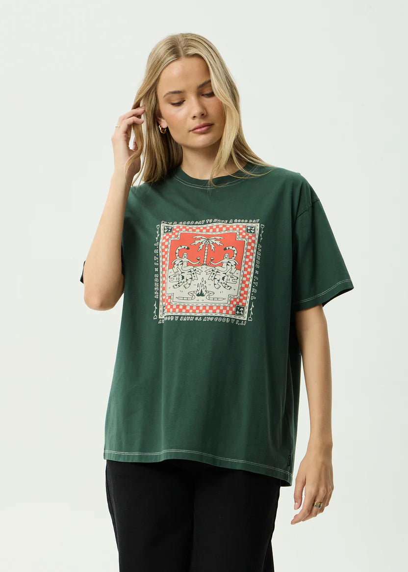 AFENDS HAVE A GOOD DAY RECYCLED OVERSIZED TEE - PINE